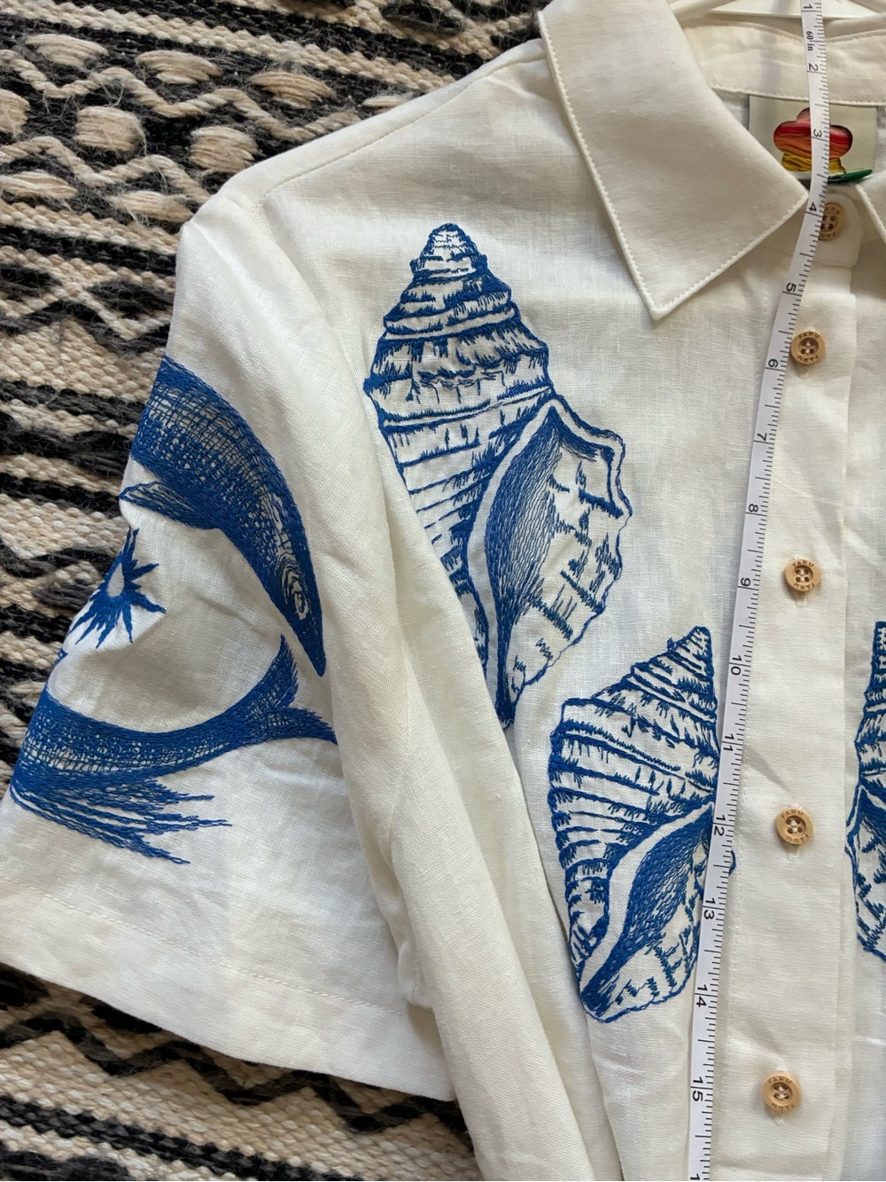 FARM Rio White Linen Romper with Blue Shell & Palm Print - Picture 12 of 16